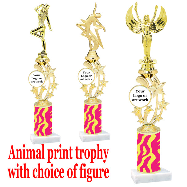 Custom Trophy.  Animal Print column with choice of figure and trophy height.  Height starts at 14".  Upload your logo or custom art work.  (mr200-007