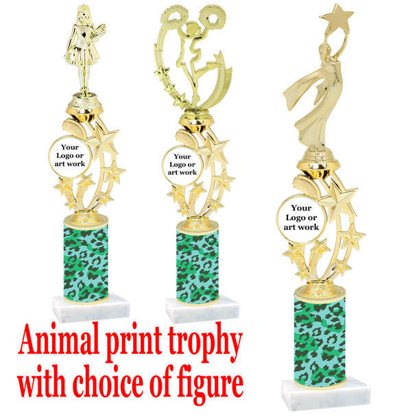 Custom Trophy.  Animal Print column with choice of figure and trophy height.  Height starts at 14".  Upload your logo or custom art work.  (mr200-013