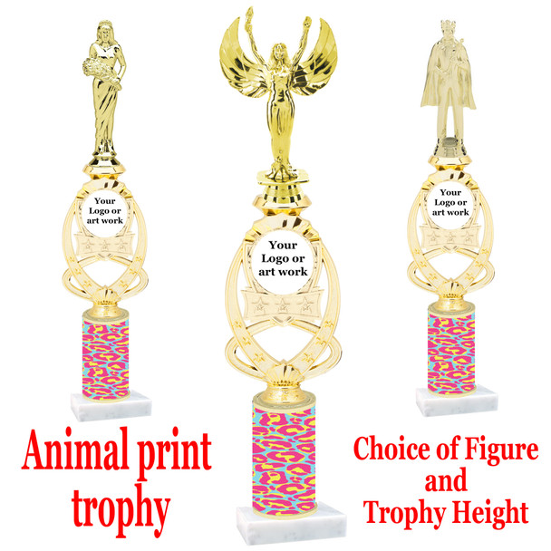 Custom Trophy.  Animal Print column with choice of figure and trophy height.  Height starts at 14".  Upload your logo or custom art work.  (mr700-006