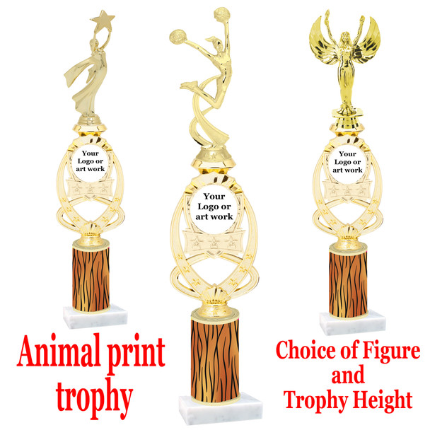 Custom Trophy.  Animal Print column with choice of figure and trophy height.  Height starts at 14".  Upload your logo or custom art work.  (mr700-010