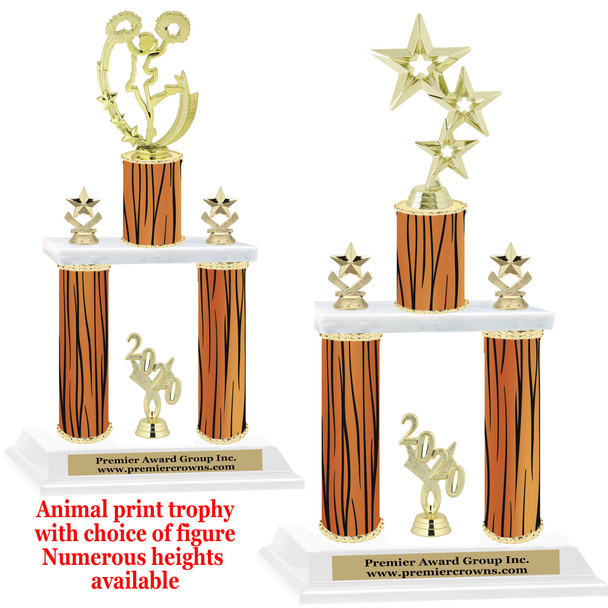  Animal Print 2-Column trophy with choice of trophy height and numerous figures available.  Go "Wild" with your awards!  (007