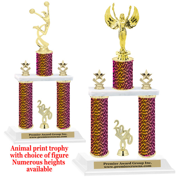  Animal Print 2-Column trophy with choice of trophy height and numerous figures available.  Go "Wild" with your awards!  (016