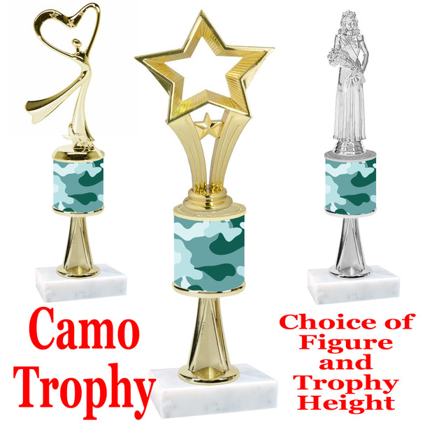 Camo Trophy  with choice of figure and trophy height.  Trophy heights starts at 10" tall  - stem 003