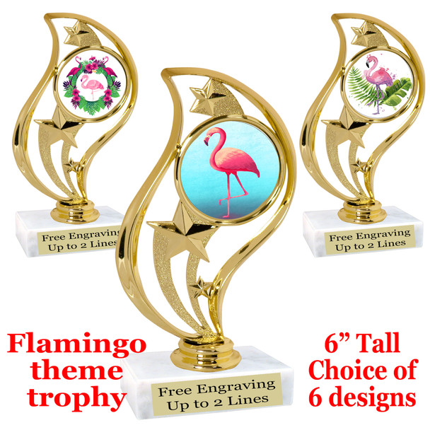 Flamingo theme trophy with choice of art work.  6" tall  (90126