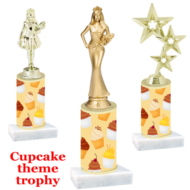Cupcake theme  trophy with choice of trophy height and figure (001