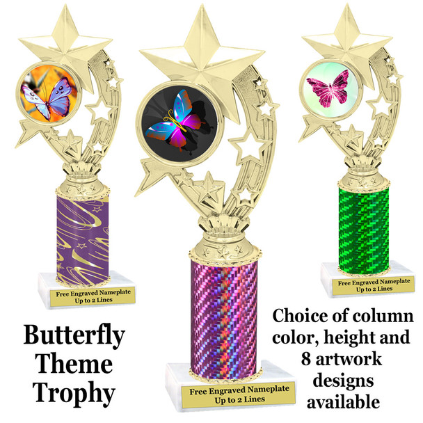 Butterfly theme trophy.  Choice of column color, trophy height and artwork.    (h208