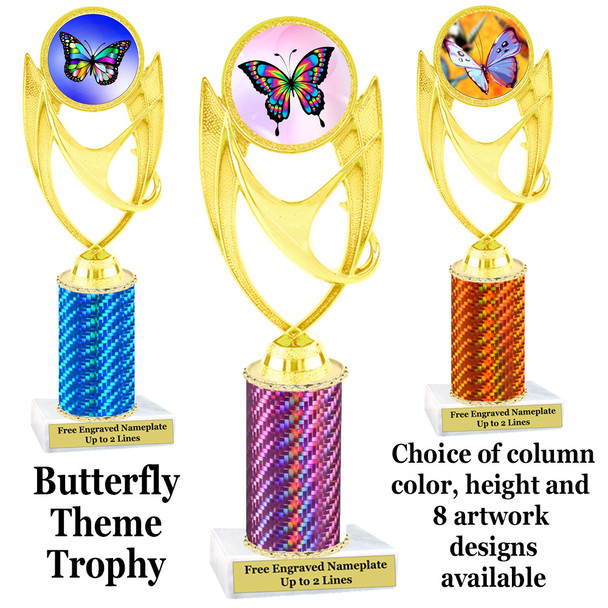 Butterfly theme trophy.  Choice of column color, trophy height and artwork.    (ph28