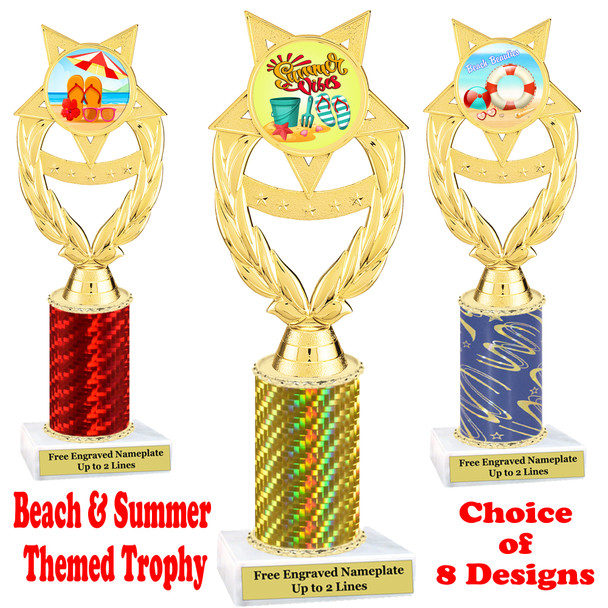 Summer - Beach theme trophy.  Choice of trophy height, column color and base. (ph97