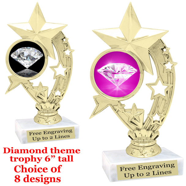 Diamond  theme trophy.    6" tall. Choice of art work and base.  (h208