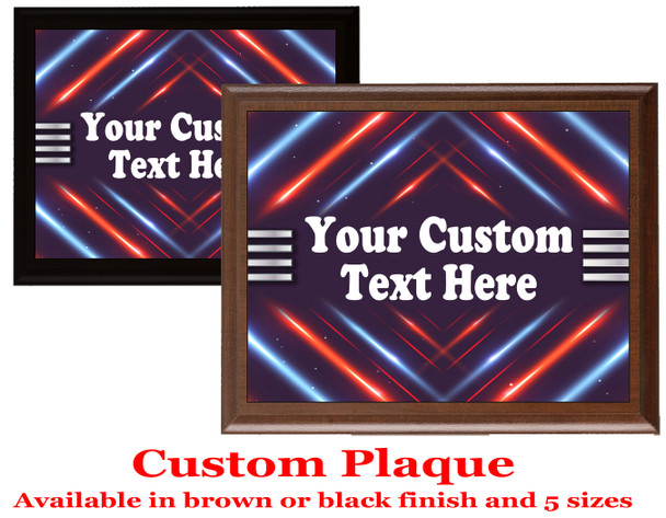 Custom Full Color Plaque.  Choice of black or brown plaque with full color plate.  5 Plaques sizes available - deco005