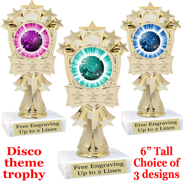 Disco Ball theme trophy with choice of art work.  (mf3260