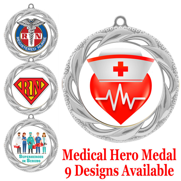 Medical hero theme medal.  Choice of 9 designs.  Includes free engraving and neck ribbon.  (hero - 938s