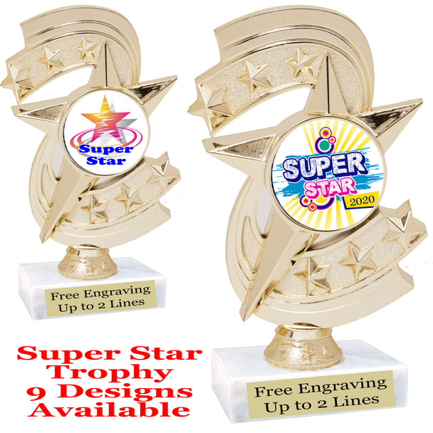  Super Star theme trophy with choice of art work.   6" tall  (h300
