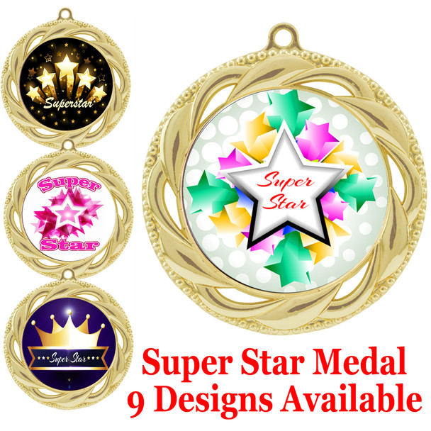 Super Star theme medal.  Choice of 9 designs.  Includes free engraving and neck ribbon.  ( 938g