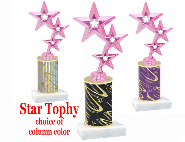 Star theme trophy with choice of trophy height and column color.  Pink Stars  Figure