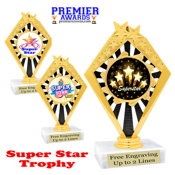 Super Star theme trophy with choice of art work.   6 " tall  (92656