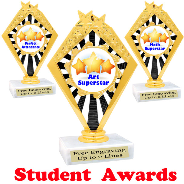 Student awards  trophy. 6" tall.  9 Designs available. (92656