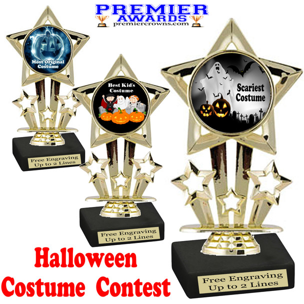 6" tall  Halloween Costume Contest theme trophy.  Choice of art work and base.  9 designs available. 767