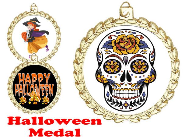 Halloween theme medal.  Choice of art work.  Includes free engraving and neck ribbon - m70g