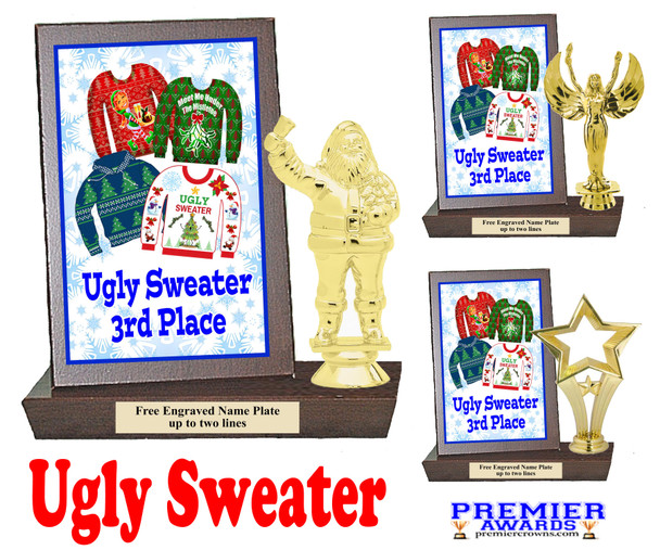 Ugly Sweater Plaque and Trophy.  Perfect for your Holiday parties, events, pageants and more...   3rd  Place
