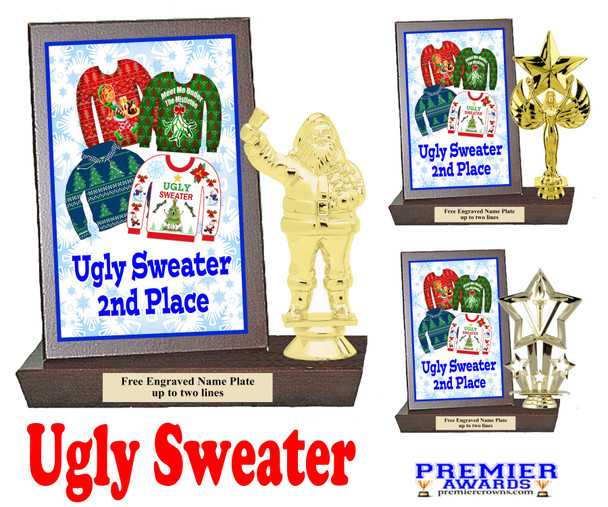 Ugly Sweater Plaque and Figure.   A unique award for all of your Holiday Pageants, Events and more.  2nd Place