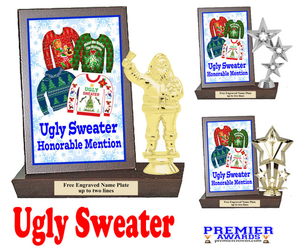 Ugly Sweater Plaque and Figure.   A unique award for all of your Holiday Pageants, Events and more.  Honorable mention