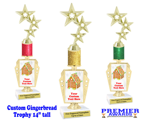 Custom Gingerbread Trophy.  Great trophy for those Holiday Events, Pageants, Contests and more!   14" tall