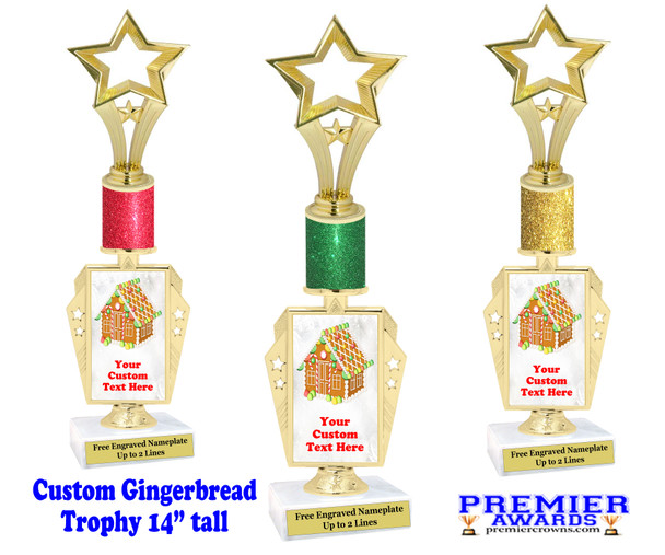 Custom Gingerbread Trophy.  Great trophy for those Holiday Events, Pageants, Contests and more!   14" tall - open star