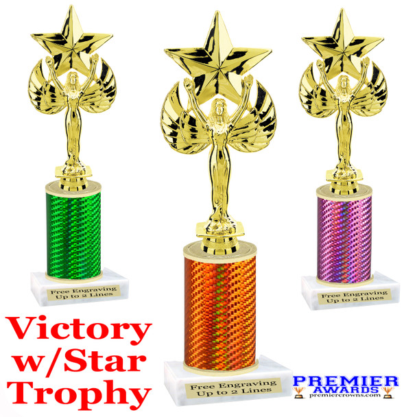 Victory with Star  trophy.  Great trophy for your pageants, events, contests and more!   1 Column. 