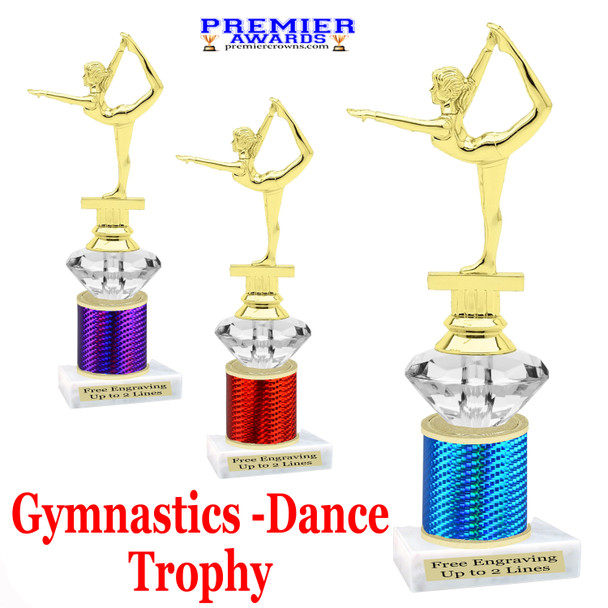 Gymnastics - Dance Trophy.  Great trophy for your pageants, events, contests and more!   1 Column w/diamond.. 2301