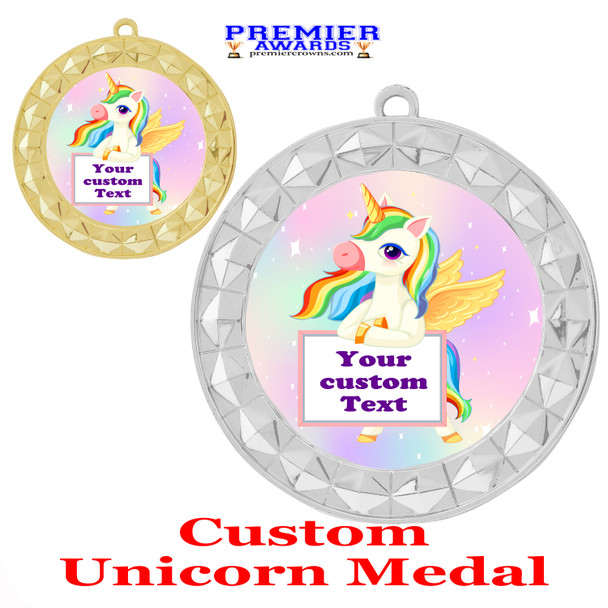 Custom Unicorn theme medal.  Great medal for your pageants, contests, competitions and more.   002