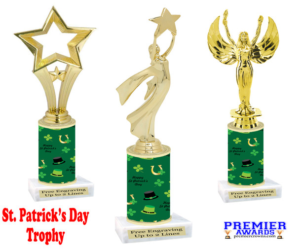 St. Patrick's Day Trophy.   Great award for your pageants, events, competitions, parties and more.  Clover Column 2