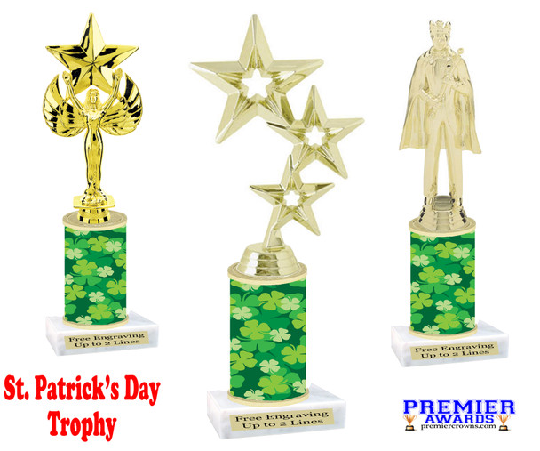 St. Patrick's Day Trophy.   Great award for your pageants, events, competitions, parties and more.  Clover Column 3