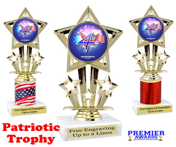 Patriotic theme trophy. Great trophy for all of your patriotic themed events!  (767