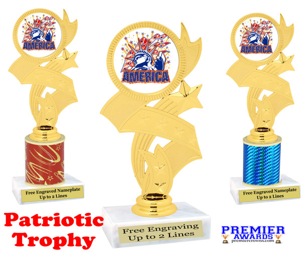 Patriotic theme trophy. Great trophy for all of your patriotic themed events!  (92766