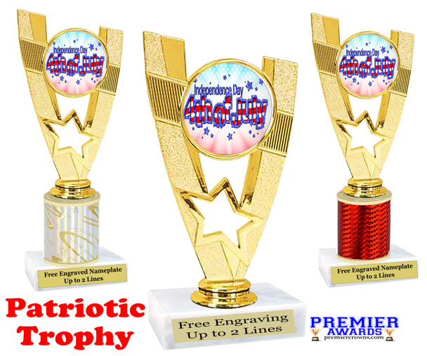 Patriotic theme trophy. Great trophy for all of your patriotic themed events!  (90786-2