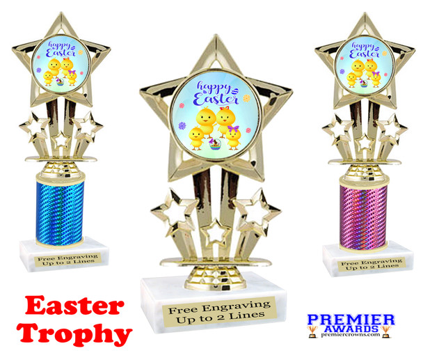 Easter theme trophy.  Great award for your pageants, Easter Egg Hunts, contests, competitions and more.  767