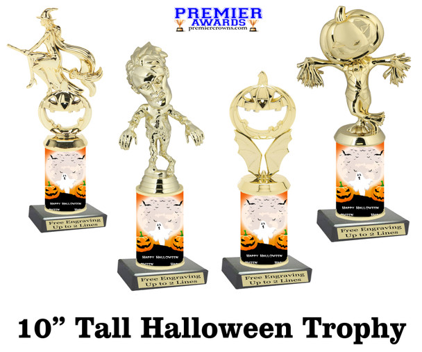 Our Exclusive Halloween trophy. Great trophy for your Halloween events, pageants and more.  10" tall - Sub 6