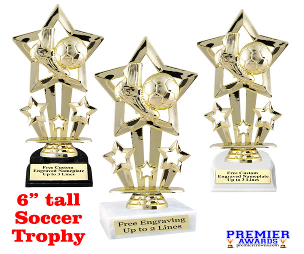 Soccer trophy.  6" tall.  Great for all of your events, competitions and neighborhood games. 756