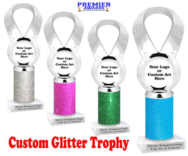 Custom glitter trophy.  Add your logo or art work for a unique award!  Numerous glitter colors and heights available - 5093s