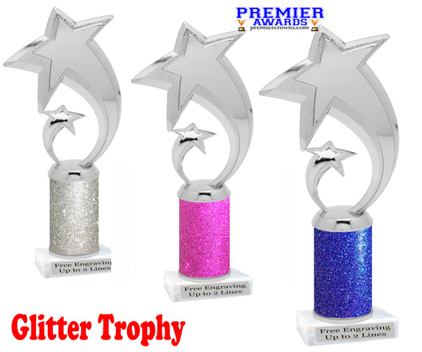 Glitter trophy with silver star.  Numerous trophy heights available - 5080s