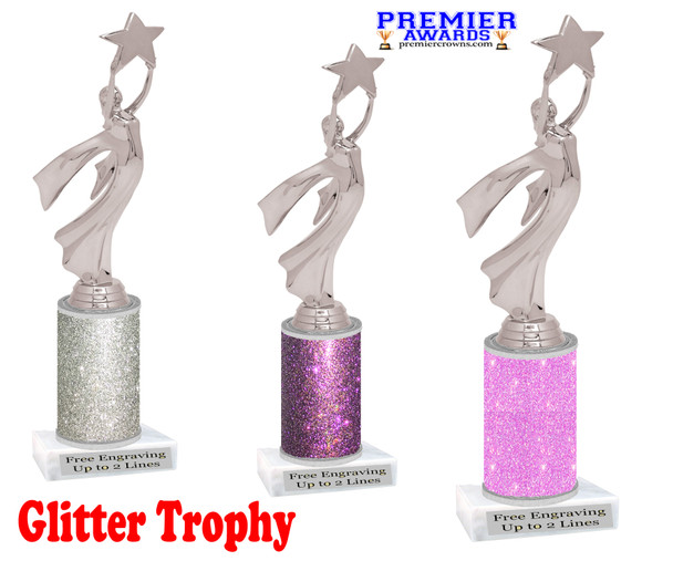 Glitter trophy with silver Modern Victory.  Numerous trophy heights available - Mod victory s