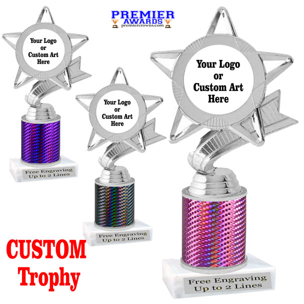 Custom  trophy.  Add your logo or art work for a unique award!  Great for any event or contest.  5043s-prism