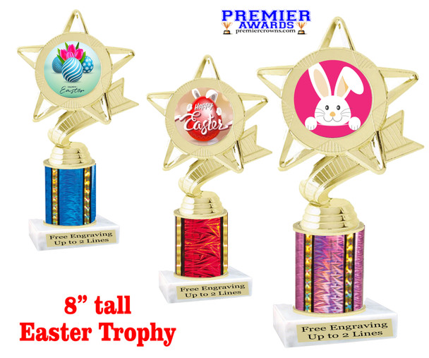 Easter theme trophy.  Festive award for your Easter pageants, contests, competitions and more.  5043g column