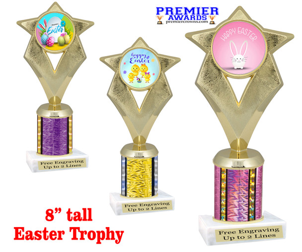 Easter theme trophy.  Festive award for your Easter pageants, contests, competitions and more.  5086g column