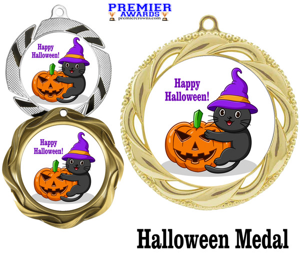 Halloween theme medal.  Choice of medal.  Includes free engraving and neck ribbon - design 1