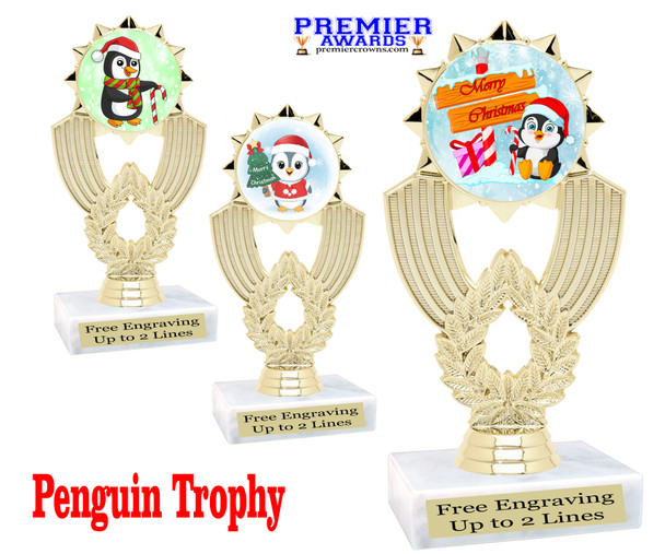 Holiday Penguin Trophy.   6 " tall.  Includes free engraving.   A Premier exclusive design! 3103