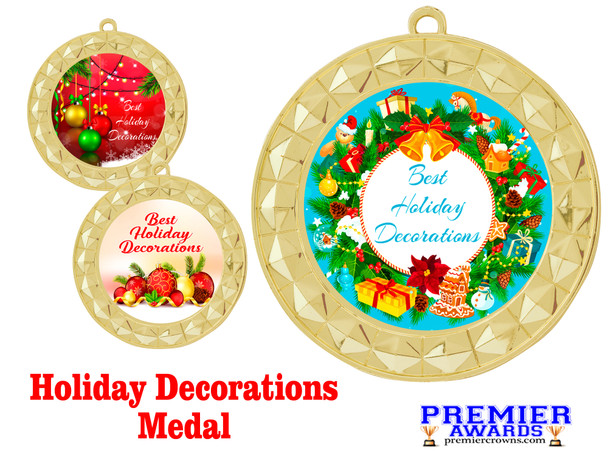 Holiday Decoration Medal.  Choice of 9 designs.  Includes free engraving and neck ribbon  (935g