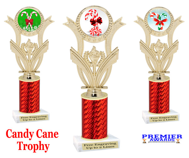 Candy Cane theme trophy. Choice of artwork.   Great for all of your holiday events and contests. Red H414