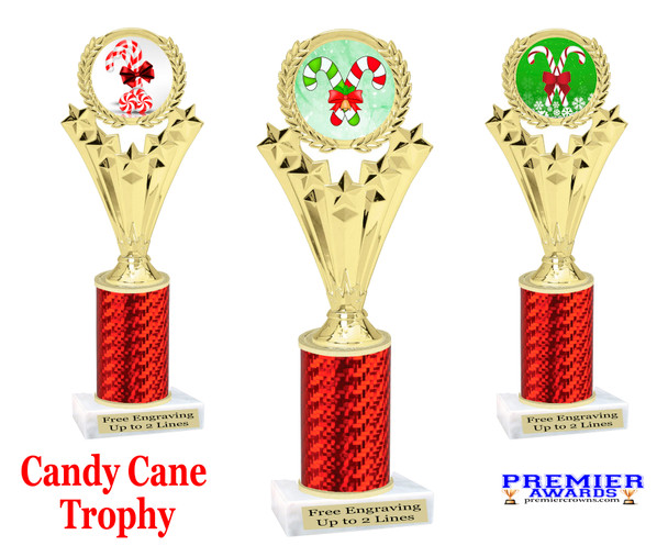 Candy Cane theme trophy. Choice of artwork.   Great for all of your holiday events and contests. Red h501